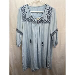 L.O.G.G. Blue Dress Womens Size 10 Denim Tie Neck Summer Spring